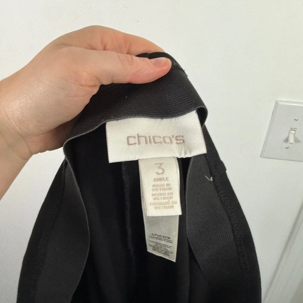 Chicos Juliet Slim Side Vent Pants Black Pull On Office Career Womens 3 US XL 16